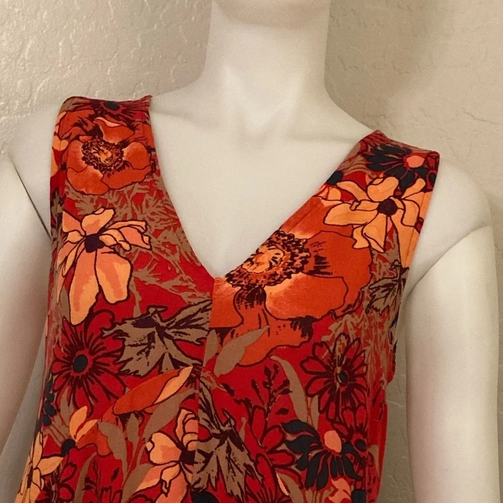 Free People Backyard Party Gauze Printed Tunic Red Floral Small